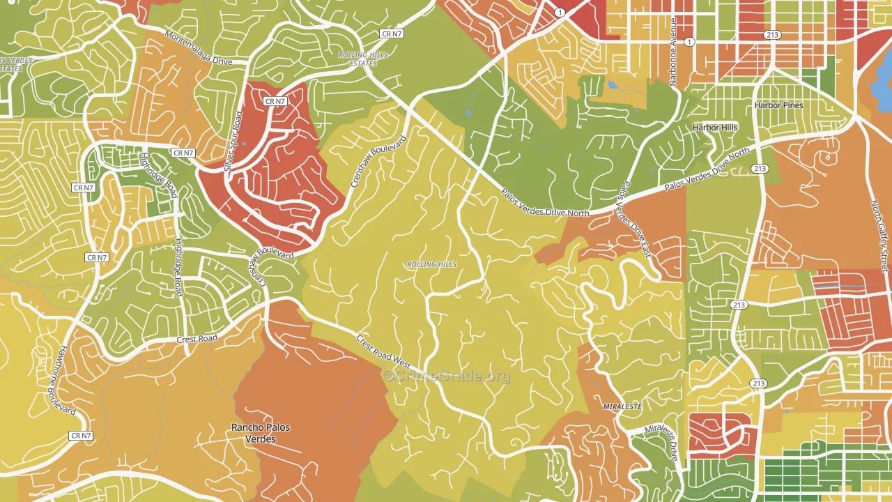Rolling Hills, CA Map of Vandalism Rates