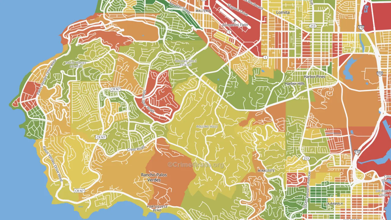 Rolling Hills Estates, CA Map of Vandalism Rates