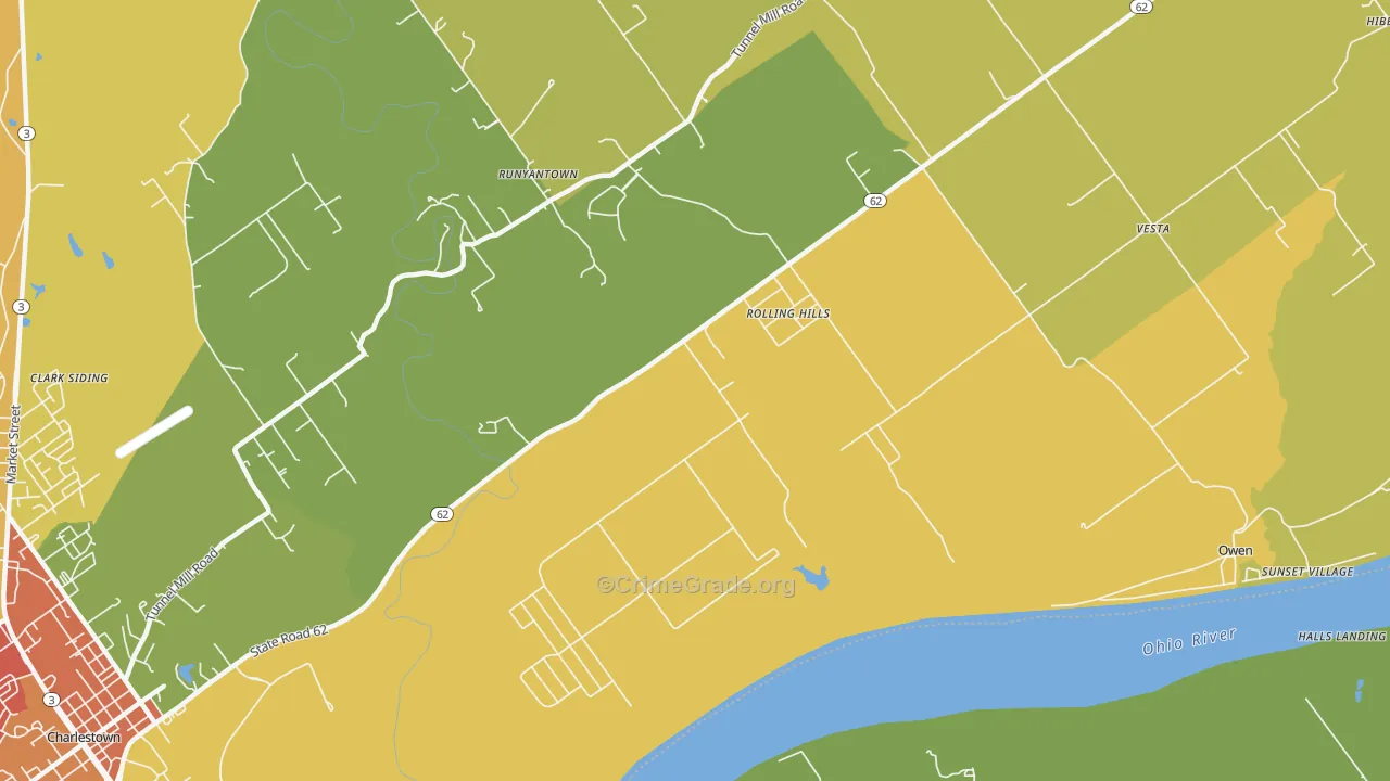 Rolling Hills, IN Map of Vandalism Rates