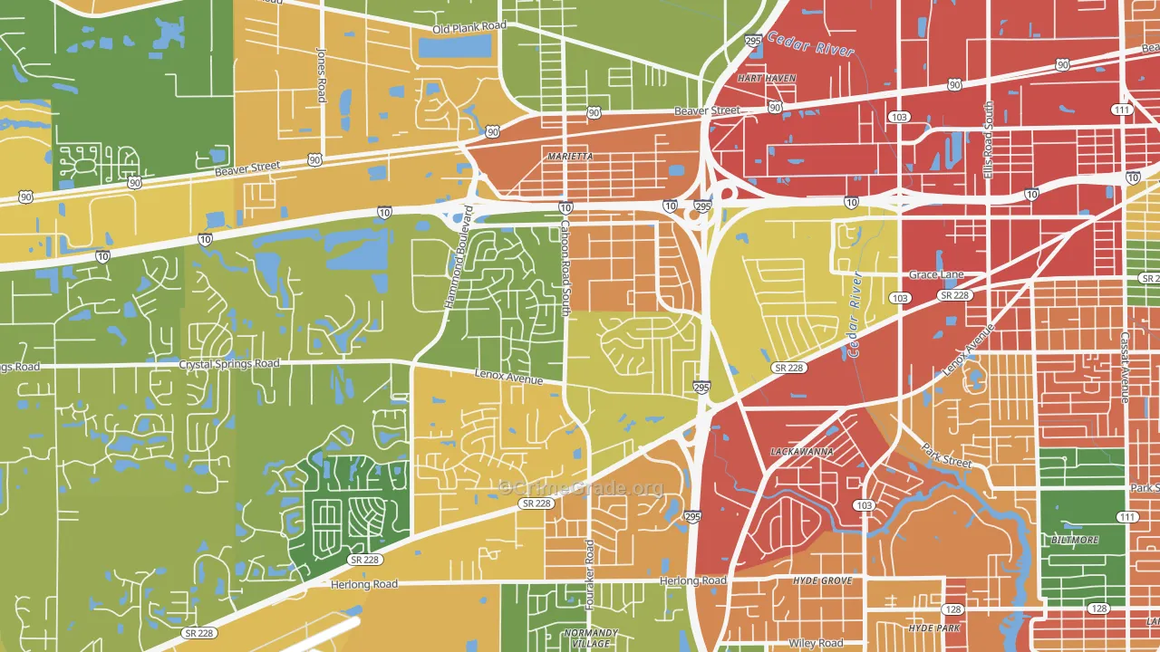 Rolling Hills, Jacksonville, FL Map of Vandalism Rates