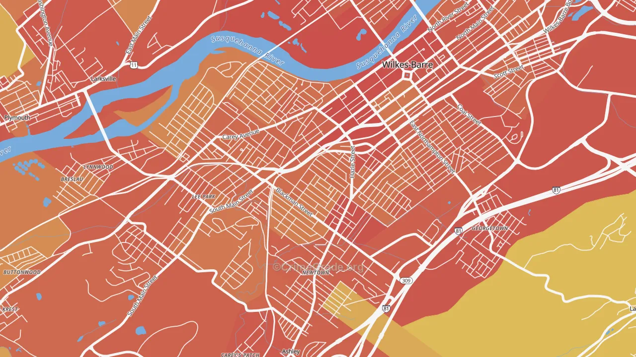 Rolling Mill Hill, Wilkes-Barre, PA Map of Vandalism Rates