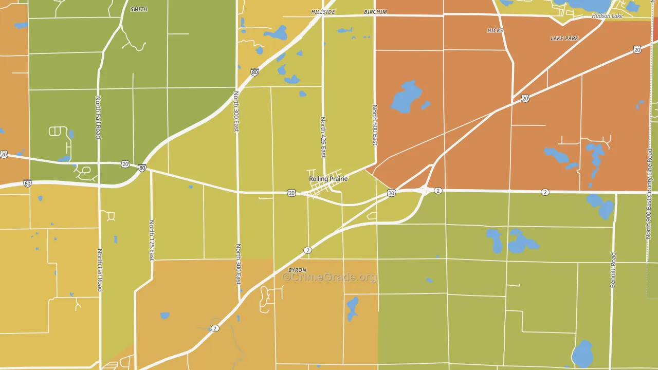 Rolling Prairie, IN Map of Vandalism Rates