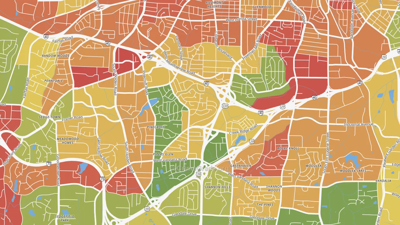 Rolling Roads, Greensboro, NC Map of Vandalism Rates