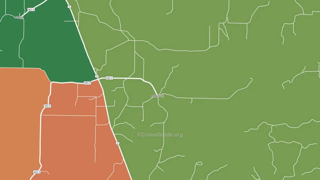 Romance, MO Map of Vandalism Rates