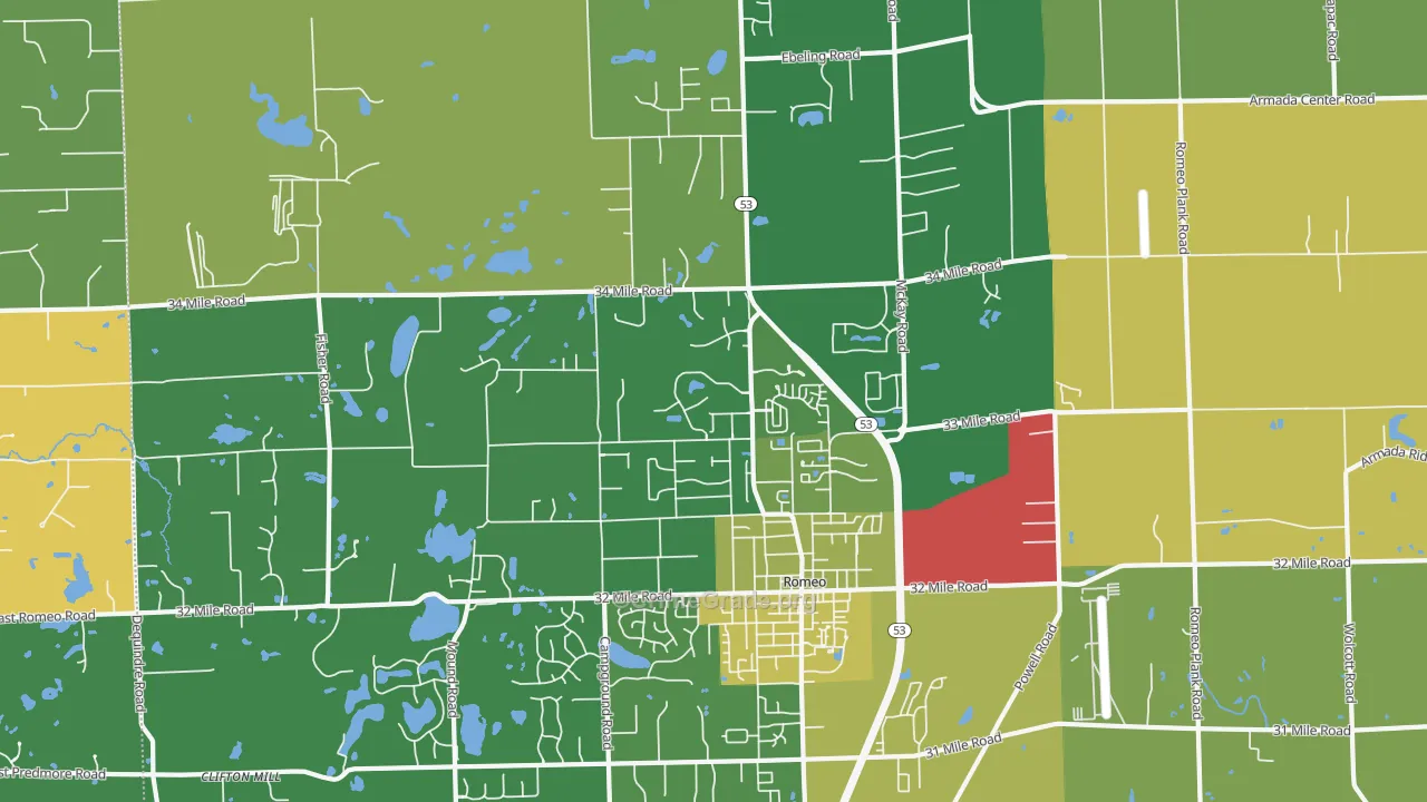 Romeo, MI Map of Vandalism Rates