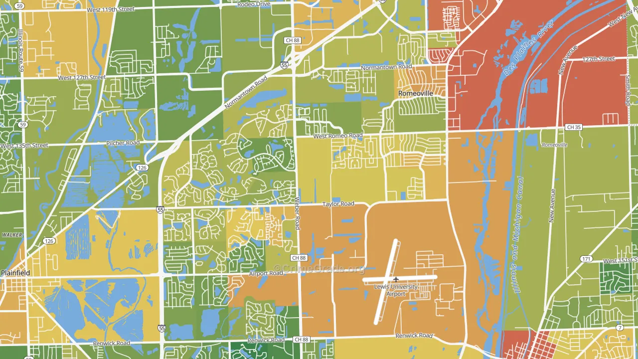 Romeoville, IL Map of Vandalism Rates