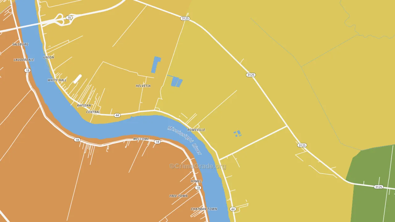 Romeville, LA Map of Vandalism Rates