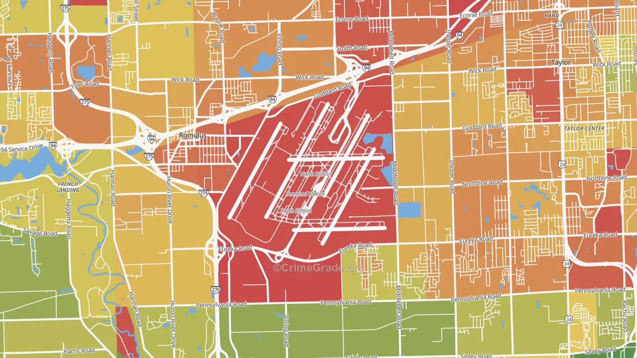 Romulus, MI Map of Vandalism Rates