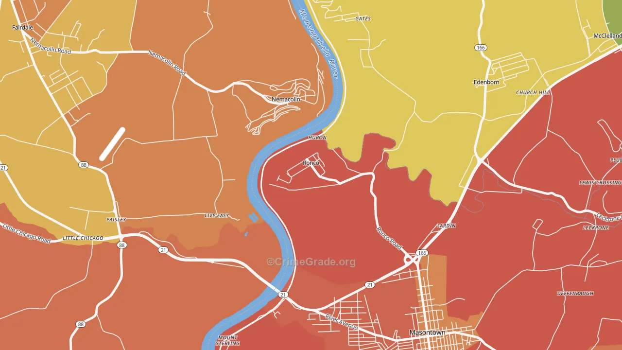 Ronco, PA Map of Vandalism Rates