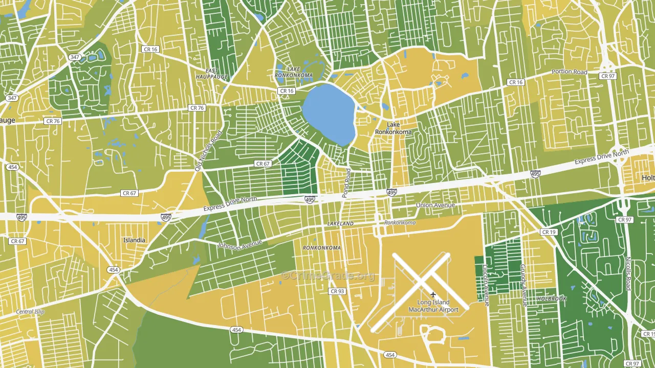 Ronkonkoma, NY Map of Vandalism Rates
