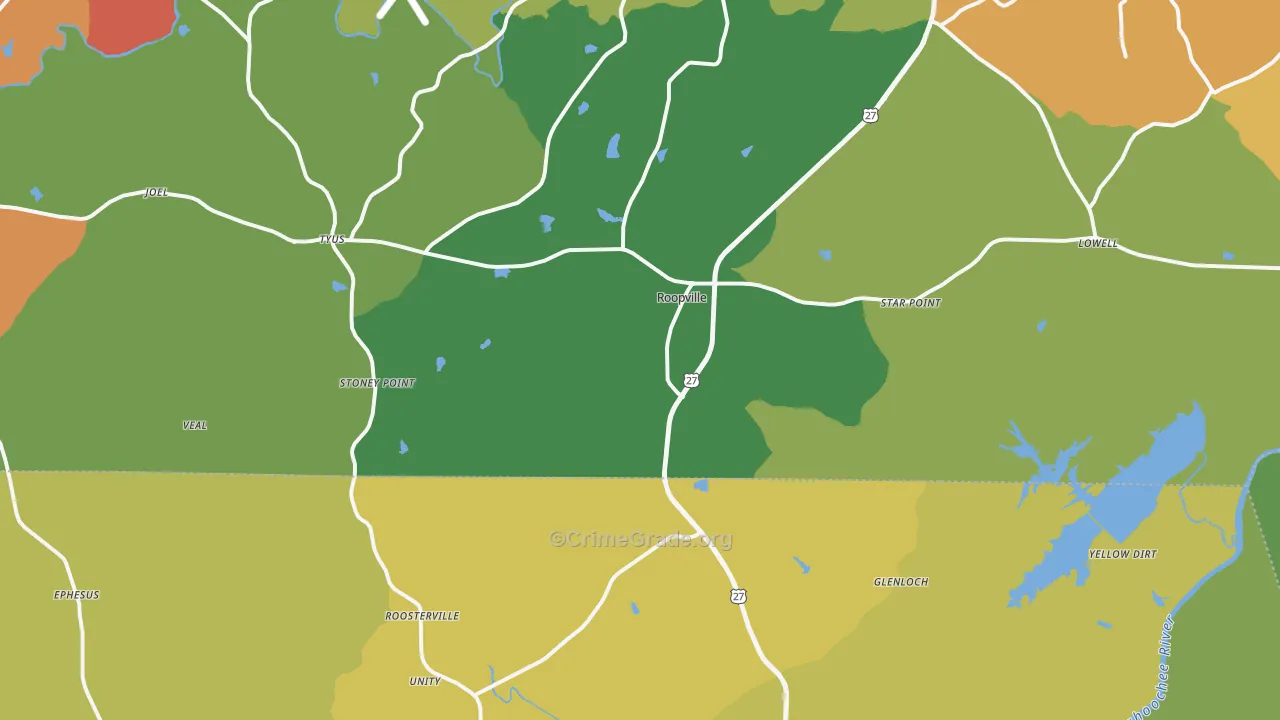 Roopville, GA Map of Vandalism Rates