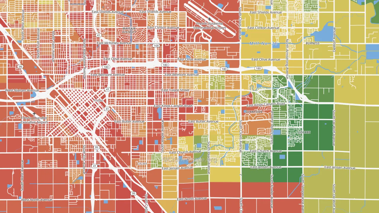 Roosevelt, Fresno, CA Map of Vandalism Rates