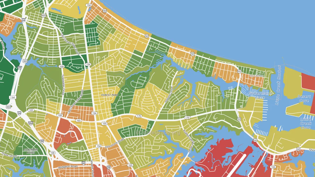 Roosevelt Gardens Area, Norfolk, VA Map of Vandalism Rates