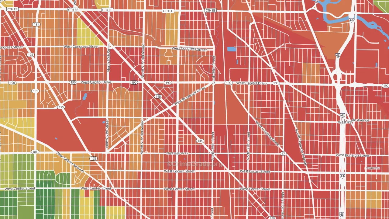 Roosevelt Grove, Milwaukee, WI Map of Vandalism Rates