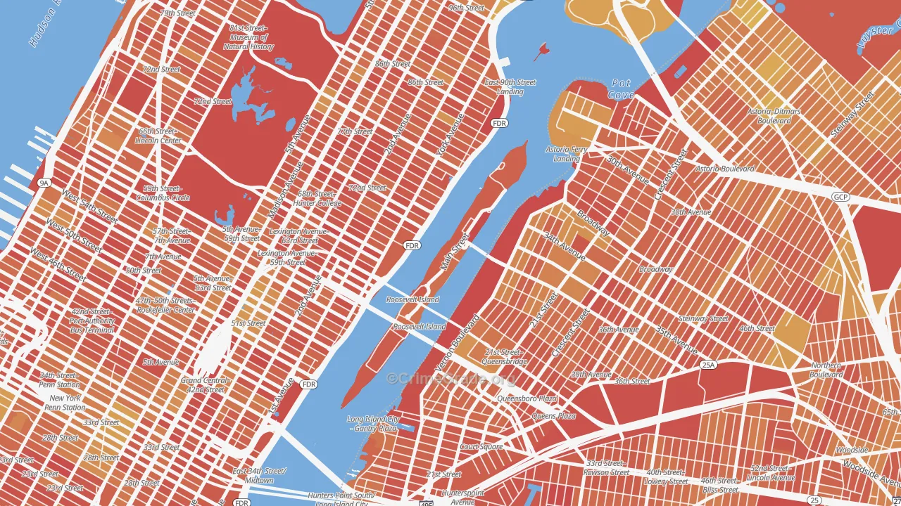 Roosevelt Island, Manhattan, NY Map of Vandalism Rates