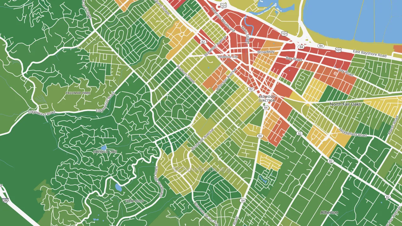 Roosevelt-San Francisco, Redwood City, CA Map of Vandalism Rates