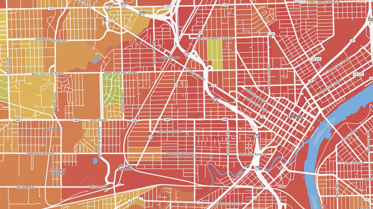 Roosevelt-Toledo, Toledo, OH Map of Vandalism Rates
