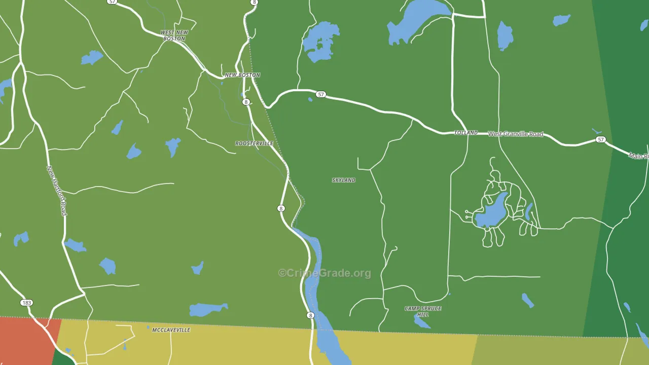 Roosterville, MA Map of Vandalism Rates