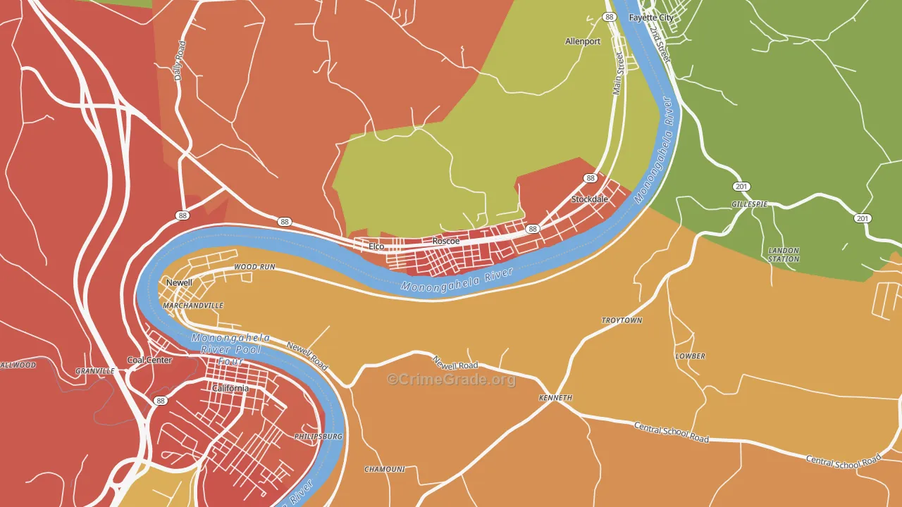 Roscoe, PA Map of Vandalism Rates