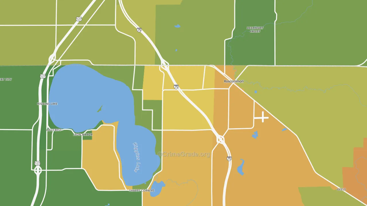 Roscommon, MI Map of Vandalism Rates
