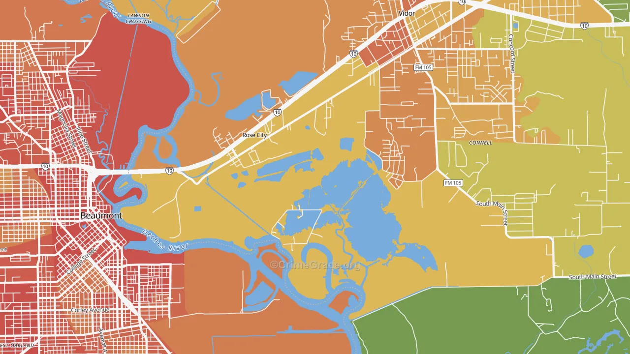 Rose City, TX Map of Vandalism Rates