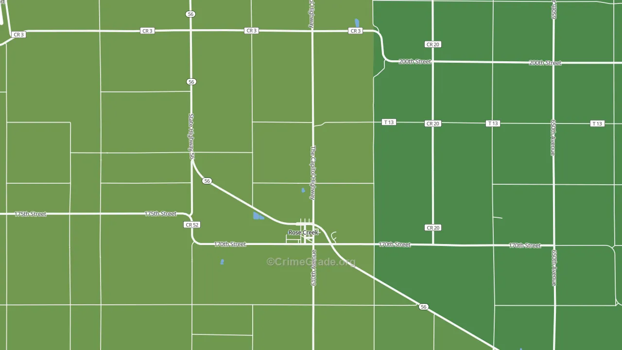 Rose Creek, MN Map of Vandalism Rates