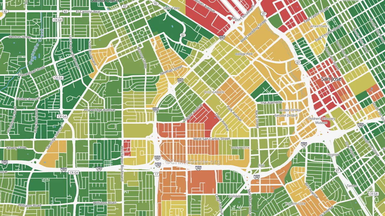 Rose Garden, San Jose, CA Map of Vandalism Rates