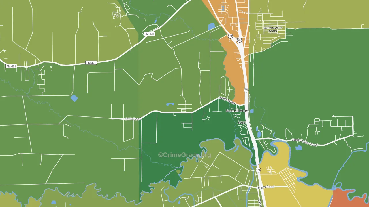 Rose Hill Acres, TX Map of Vandalism Rates