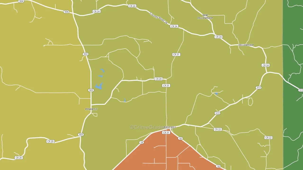 Rose Hill, MS Map of Vandalism Rates