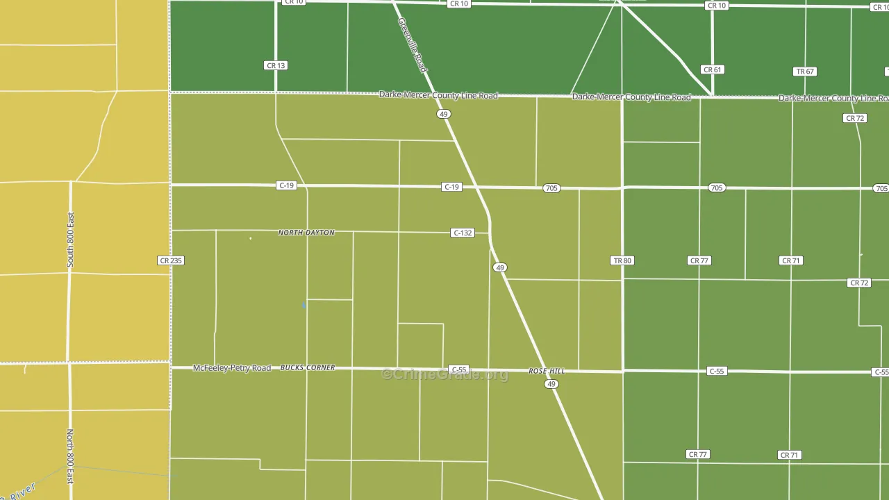 Rose Hill, OH Map of Vandalism Rates