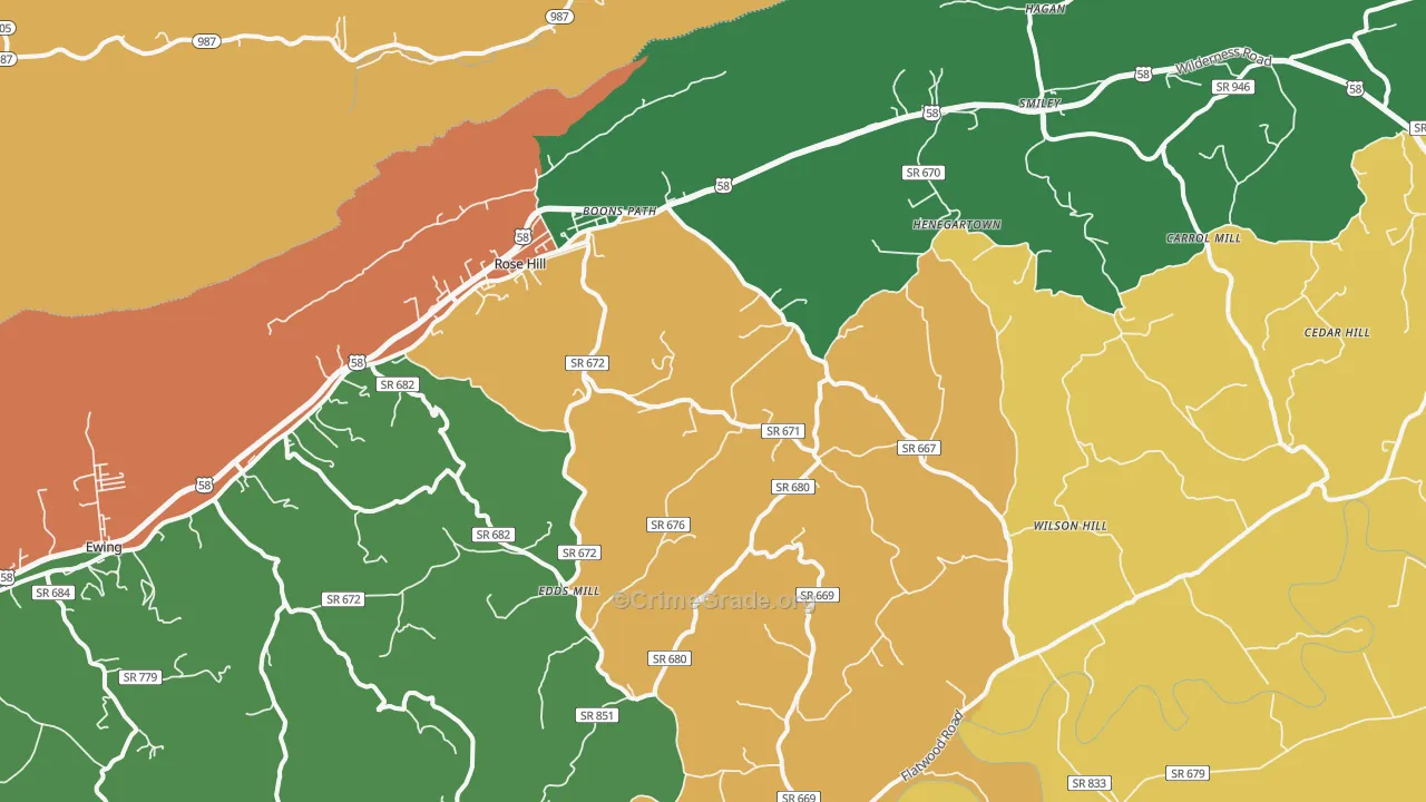 Rose Hill, VA Map of Vandalism Rates