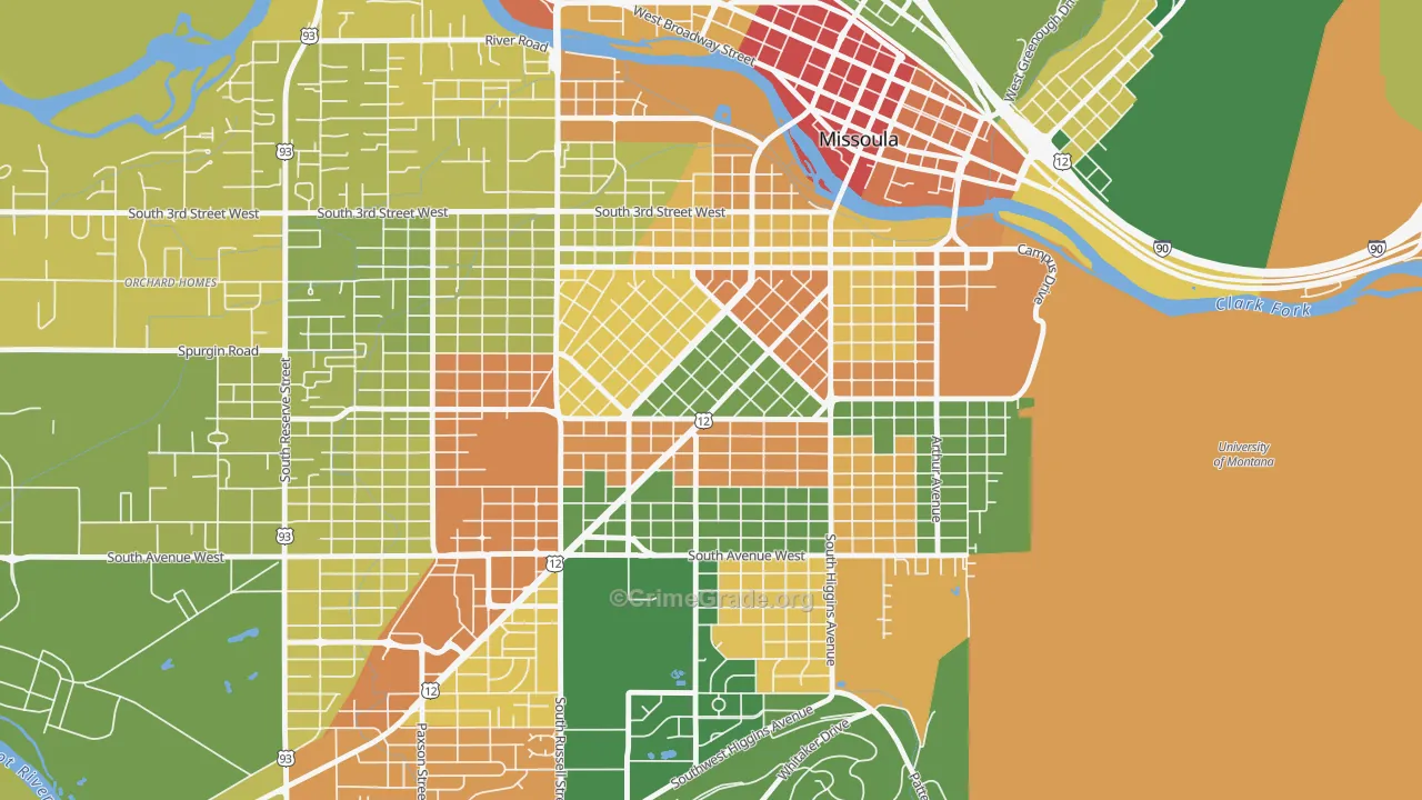 Rose Park, Missoula, MT Map of Vandalism Rates