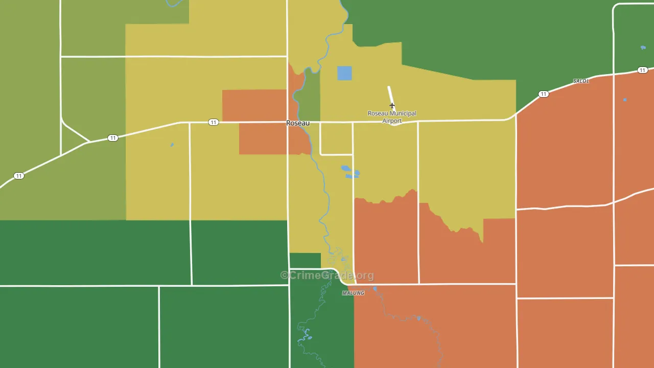 Roseau, MN Map of Vandalism Rates