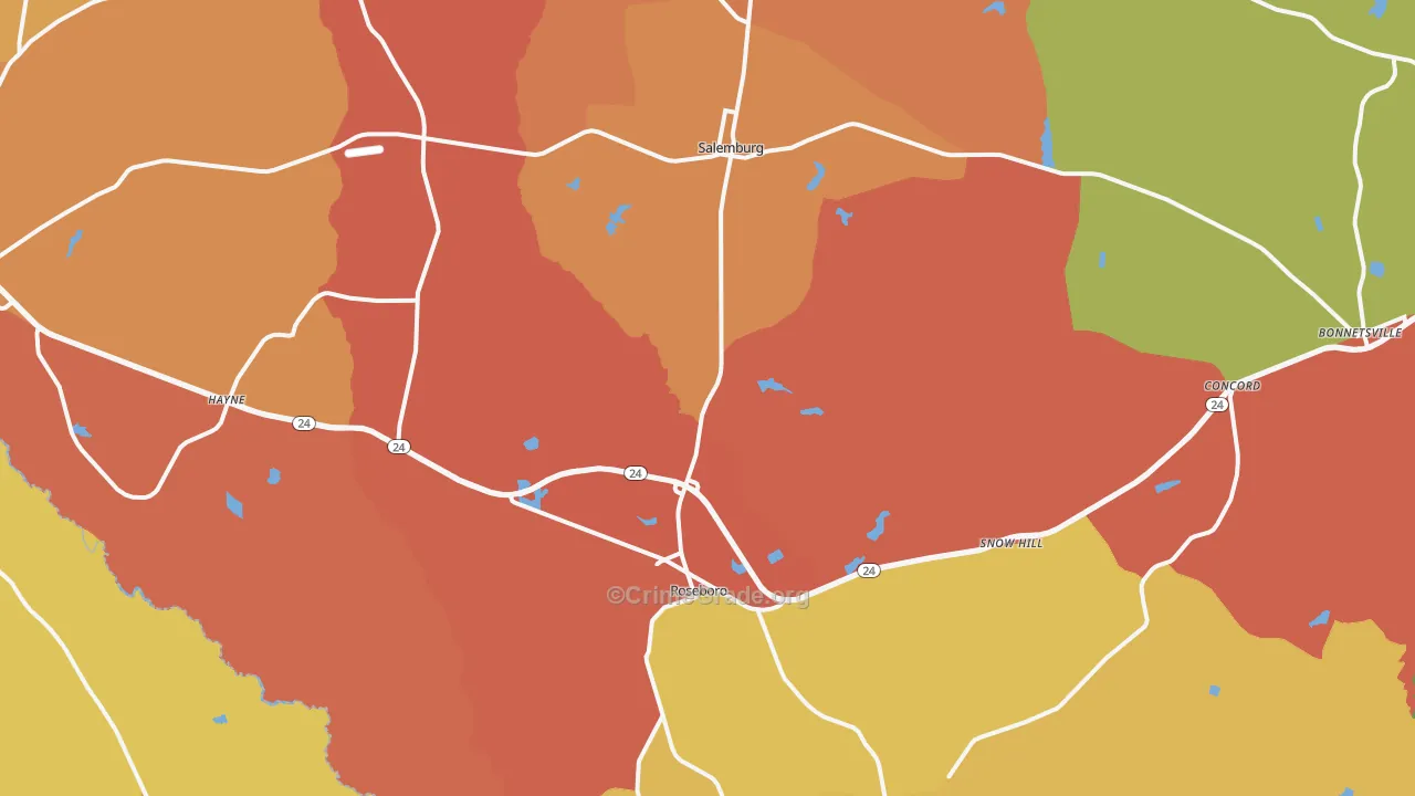 Roseboro, NC Map of Vandalism Rates