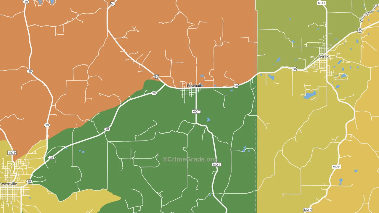 Rosebud, MO Map of Vandalism Rates