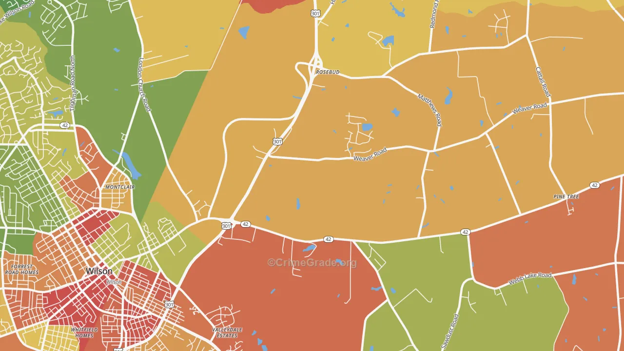 Rosebud, NC Map of Vandalism Rates