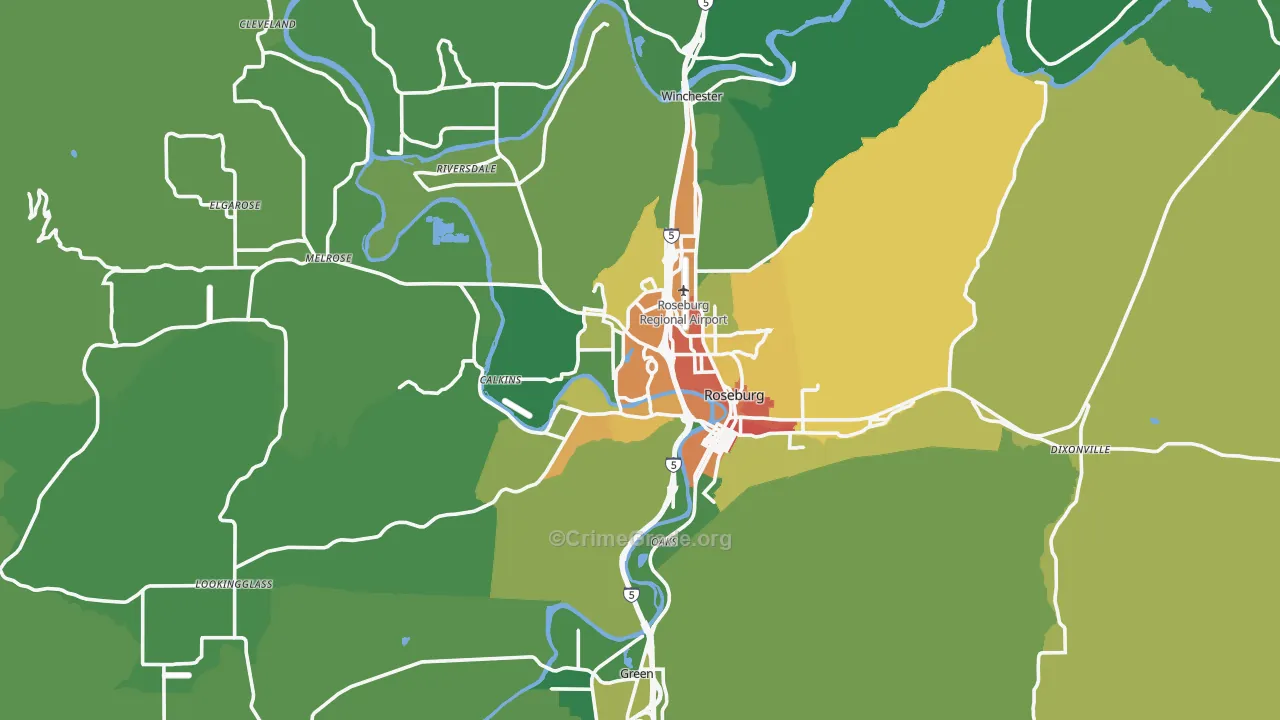 Roseburg, OR Map of Vandalism Rates
