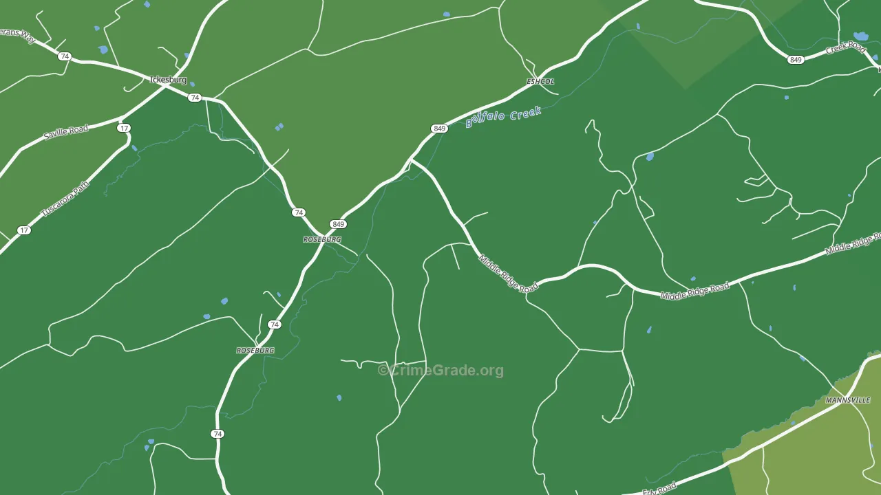Roseburg, PA Map of Vandalism Rates