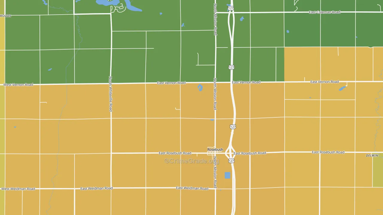 Rosebush, MI Map of Vandalism Rates