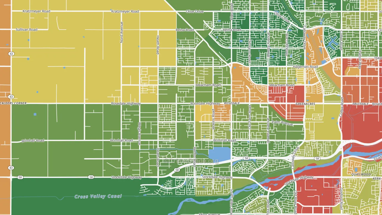 Rosedale, Bakersfield, CA Map of Vandalism Rates