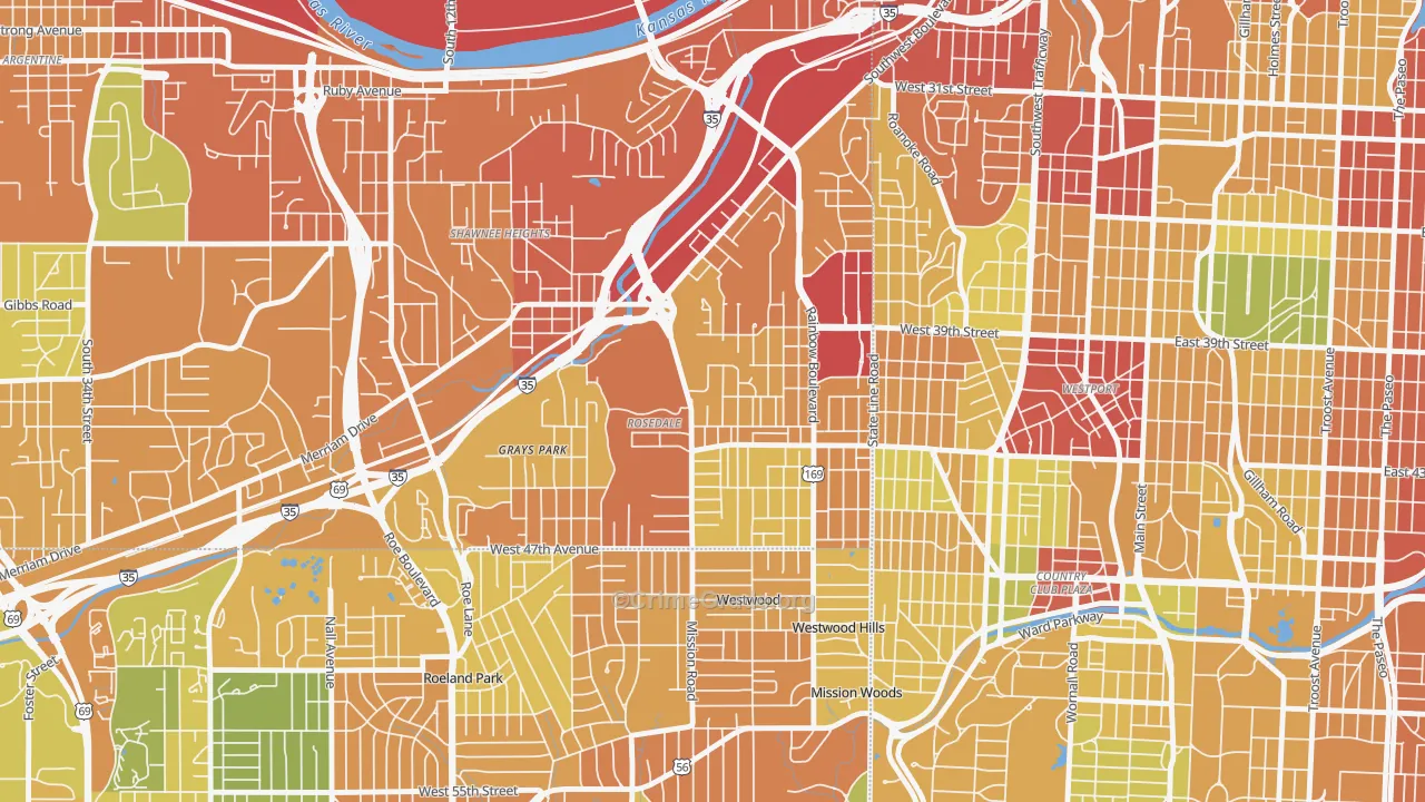 Rosedale, Kansas City, KS Map of Vandalism Rates