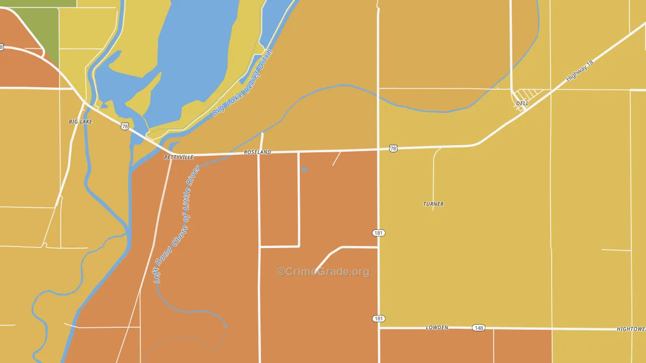 Roseland, AR Map of Vandalism Rates