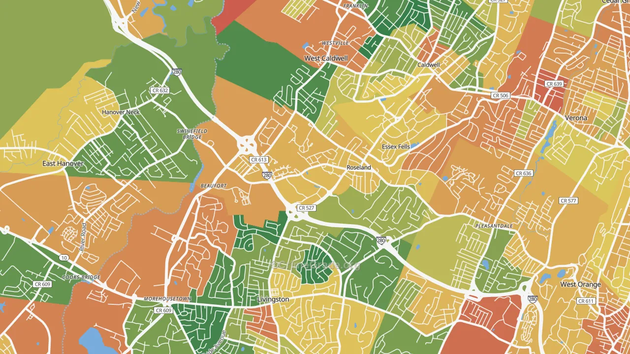 Roseland, NJ Map of Vandalism Rates