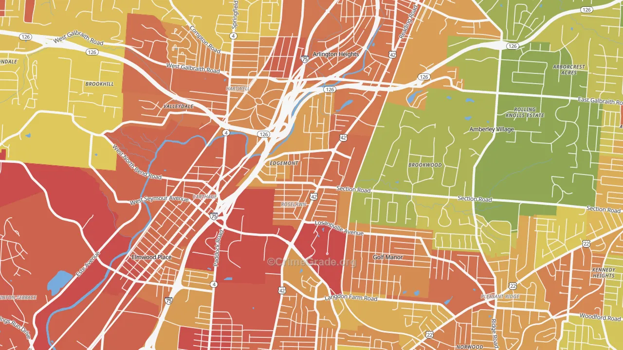 Roselawn, Cincinnati, OH Map of Vandalism Rates