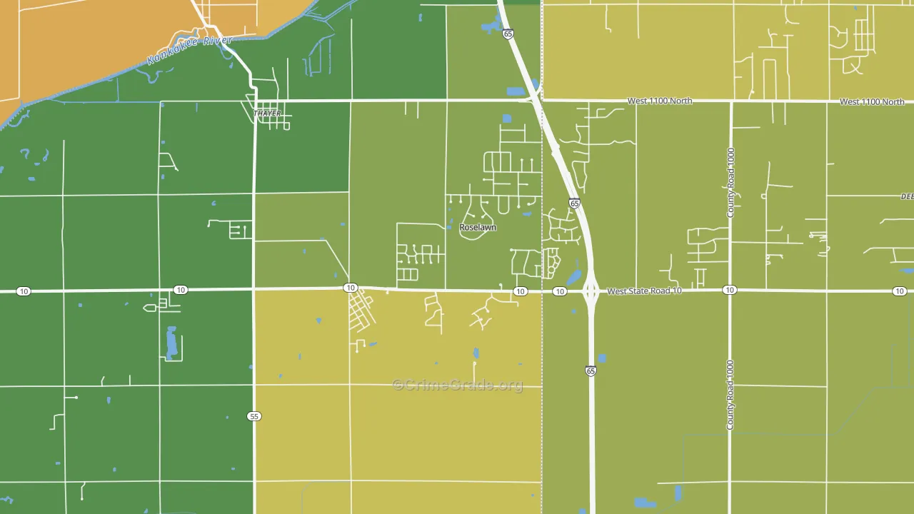 Roselawn, IN Map of Vandalism Rates
