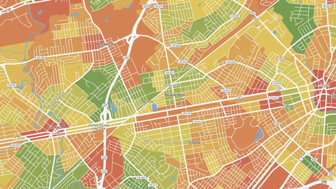 Roselle Park, NJ Map of Vandalism Rates