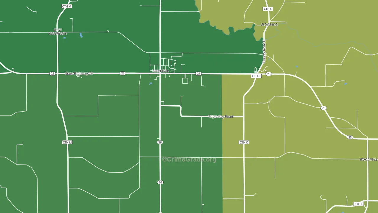 Rosendale, WI Map of Vandalism Rates