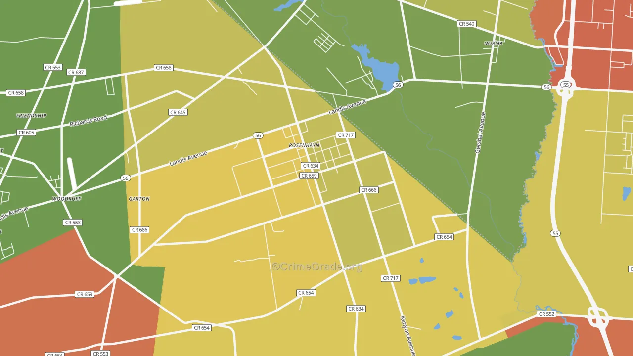 Rosenhayn, NJ Map of Vandalism Rates