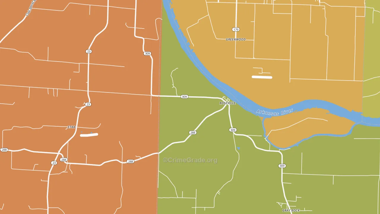 Roseville, AR Map of Vandalism Rates