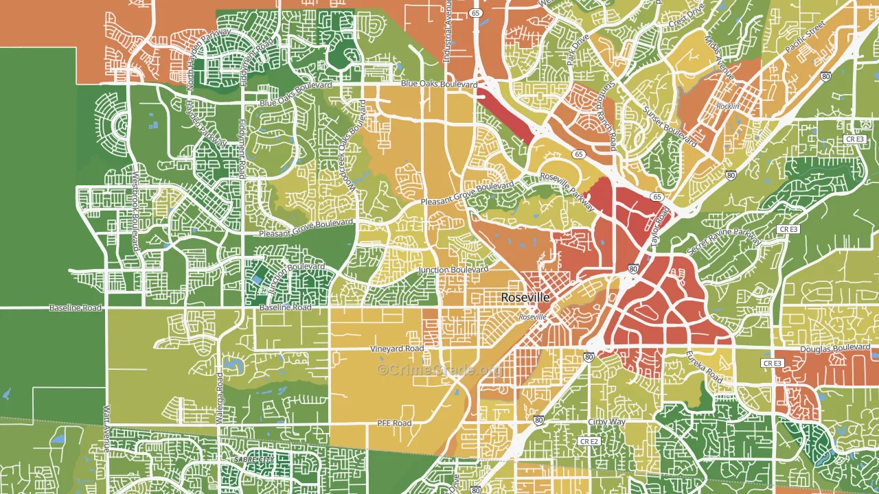 Roseville, CA Map of Vandalism Rates